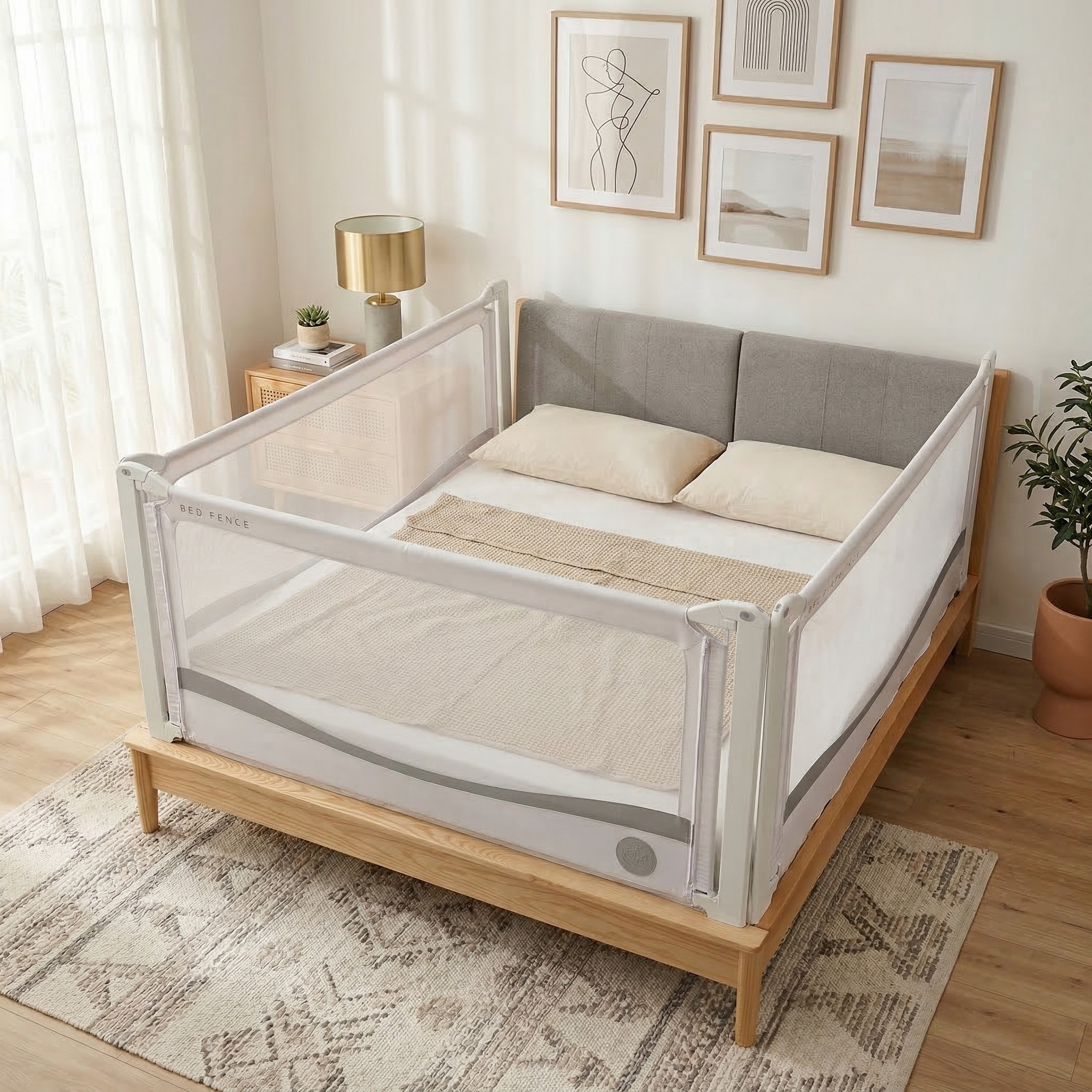 Zábrana na postel Monkey Mum® Premium - světle šedá - rozbalená