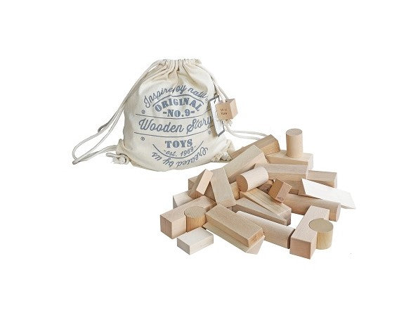 Wooden Story Kostky v bavlněném pytli XL - 30 ks - Přírodní