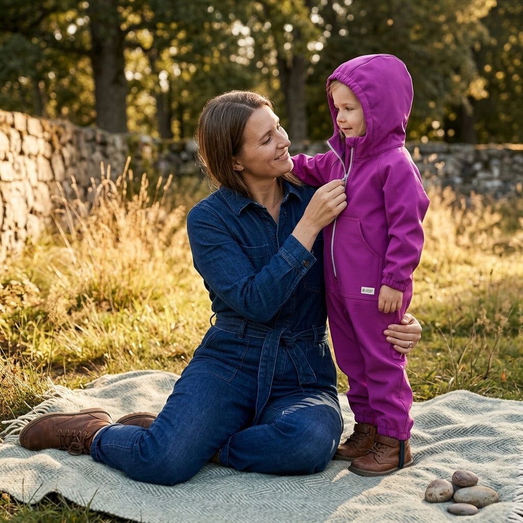 Monkey Mum® Softshellová kombinéza s membránou – Šťavnatá malina - vel. 98/104, 110/116