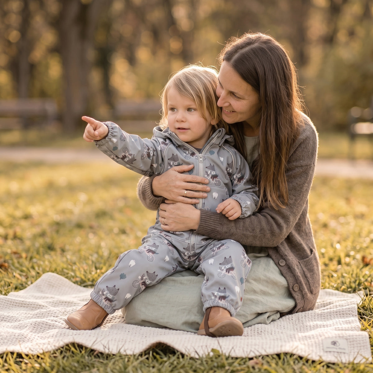 Monkey Mum® Softshellová kombinéza s membránou – Vlci na kole - vel. 98/104, 110/116