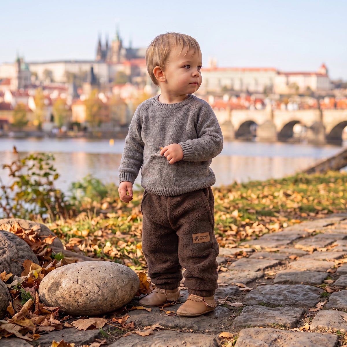 Monkey Mum® Fleecové tepláčky - Hnědé