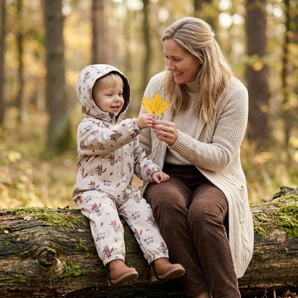 Monkey Mum® Softshellová kombinéza s membránou – Lišky na houbách - vel. 98/104, 110/116