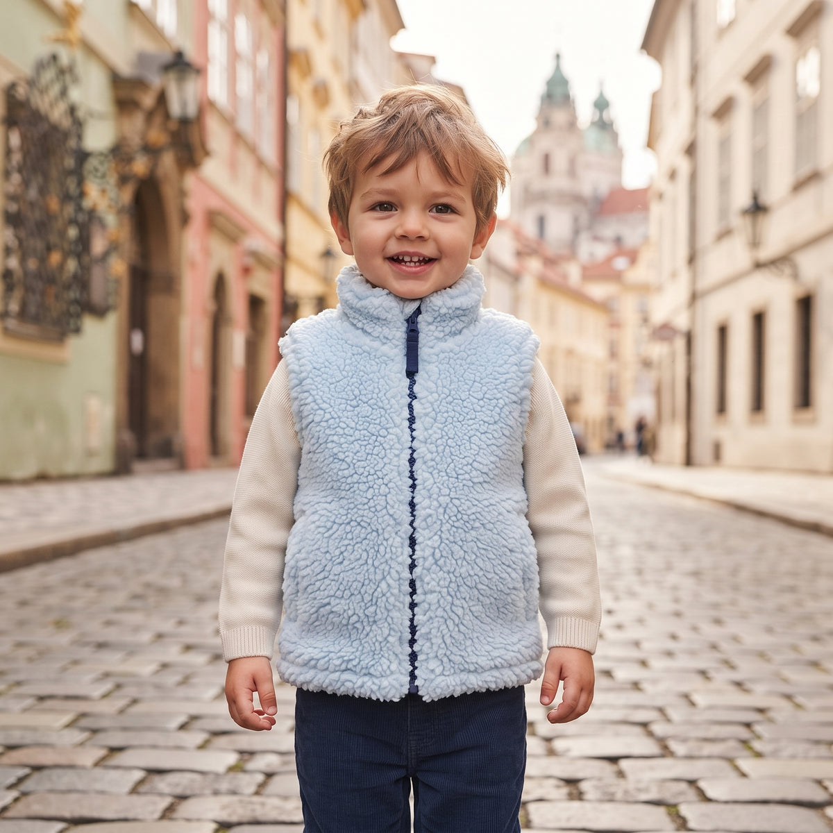 Beránková vesta Monkey Mum® - Světle modrá