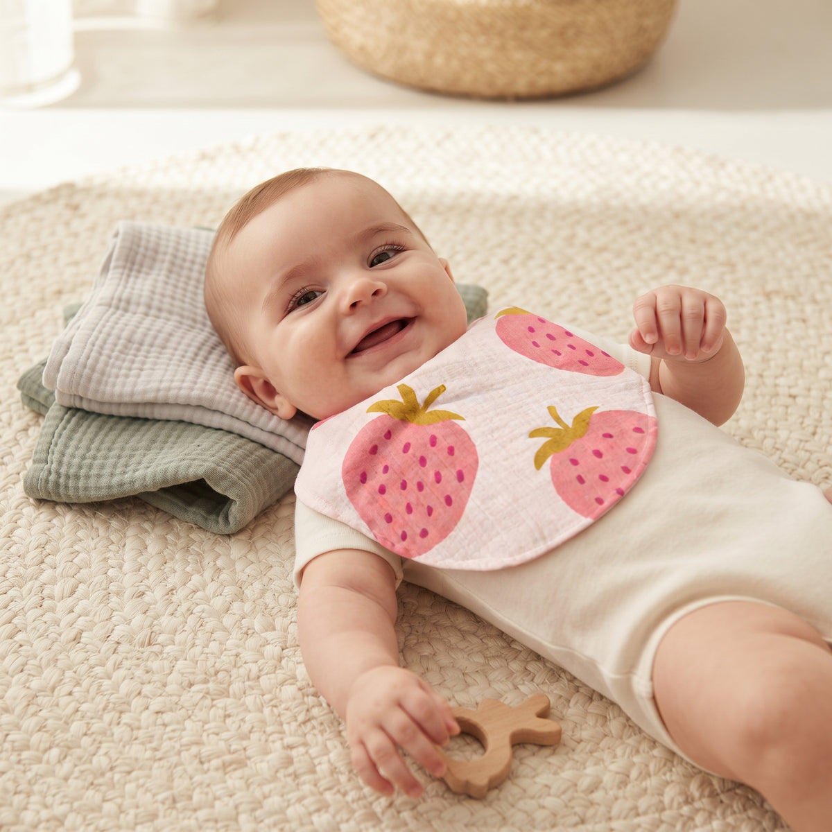 Mušelínový slintáček Monkey Mum® - Jahoda