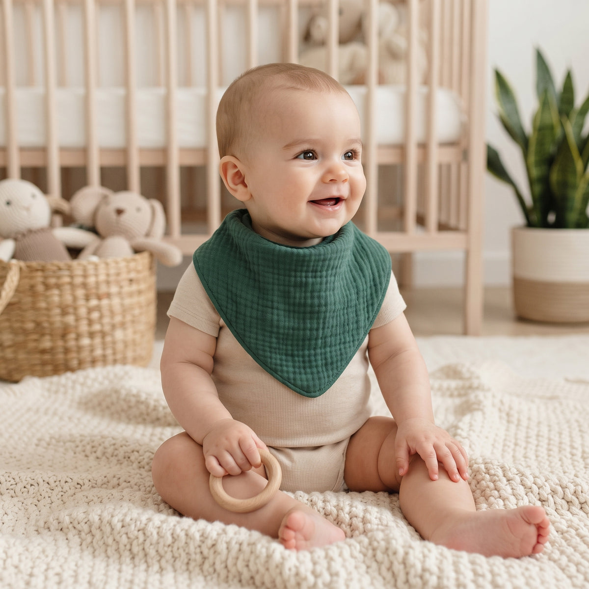 Mušelínový slintáček Monkey Mum® - Tmavě zelený