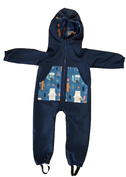 Monkey Mum® Softshellová kombinéza s membránou – Noční obloha se zvířátky - vel. 98/104, 110/116