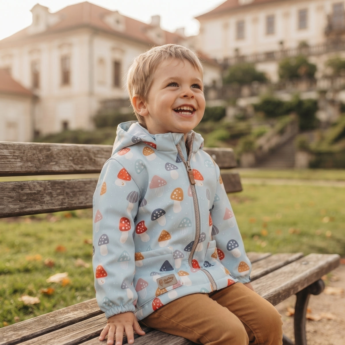 Dětská softshellová bunda s membránou Monkey Mum® - Pestrobarevné mochomůrky