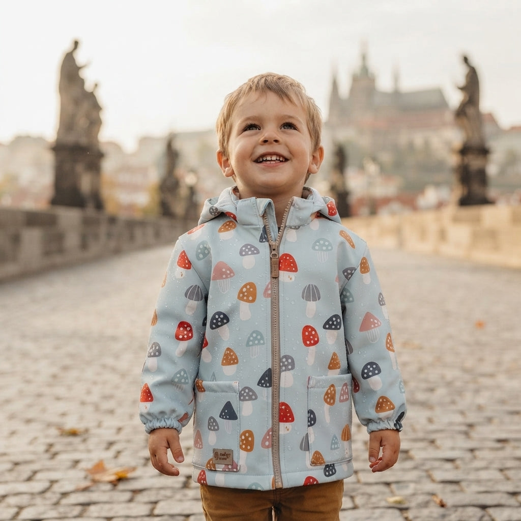 Dětská softshellová bunda s membránou Monkey Mum® - Pestrobarevné mochomůrky