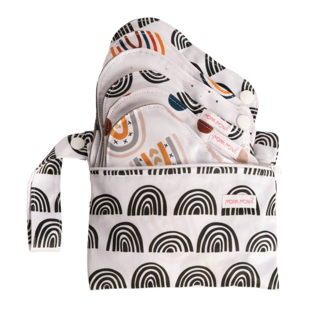 Látkové menstruační vložky na patentek - sada 6 ks - Černobílé duhy