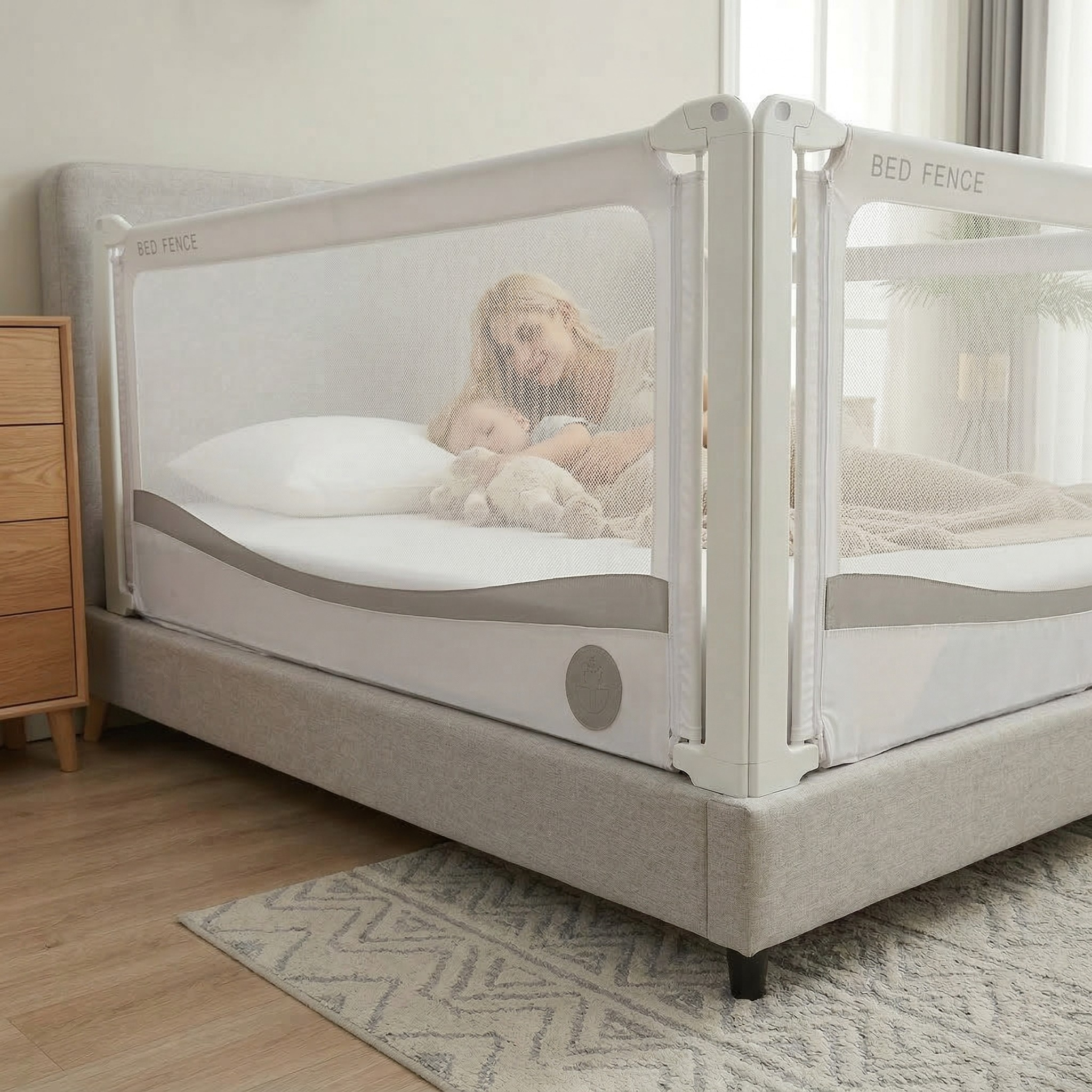 Zábrana na postel Monkey Mum® Premium - světle šedá