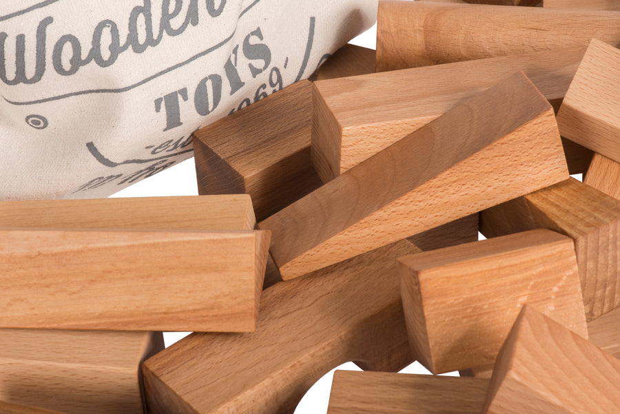 Wooden Story Kostky v bavlněném pytli XL - 50 ks - Přírodní