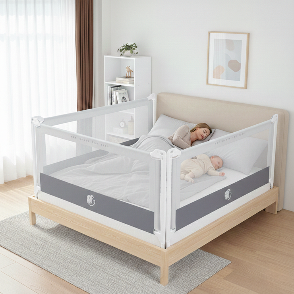Zábrana na postel Monkey Mum® Popular - světle šedá - rozbalená