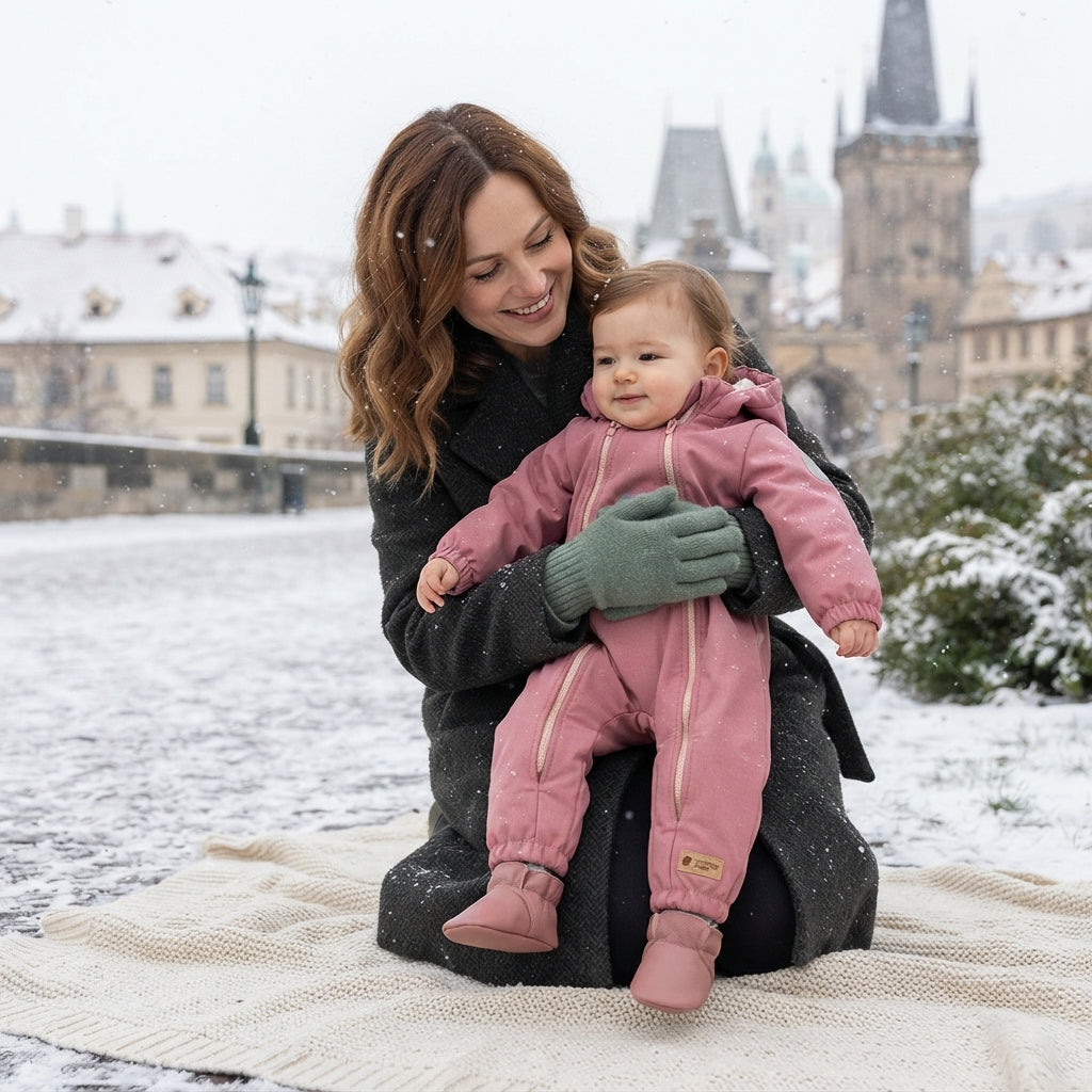 Monkey Mum® Dětská zimní softshellová kombinéza s beránkem - Růžová ovečka - vel. 62/68, 74/80