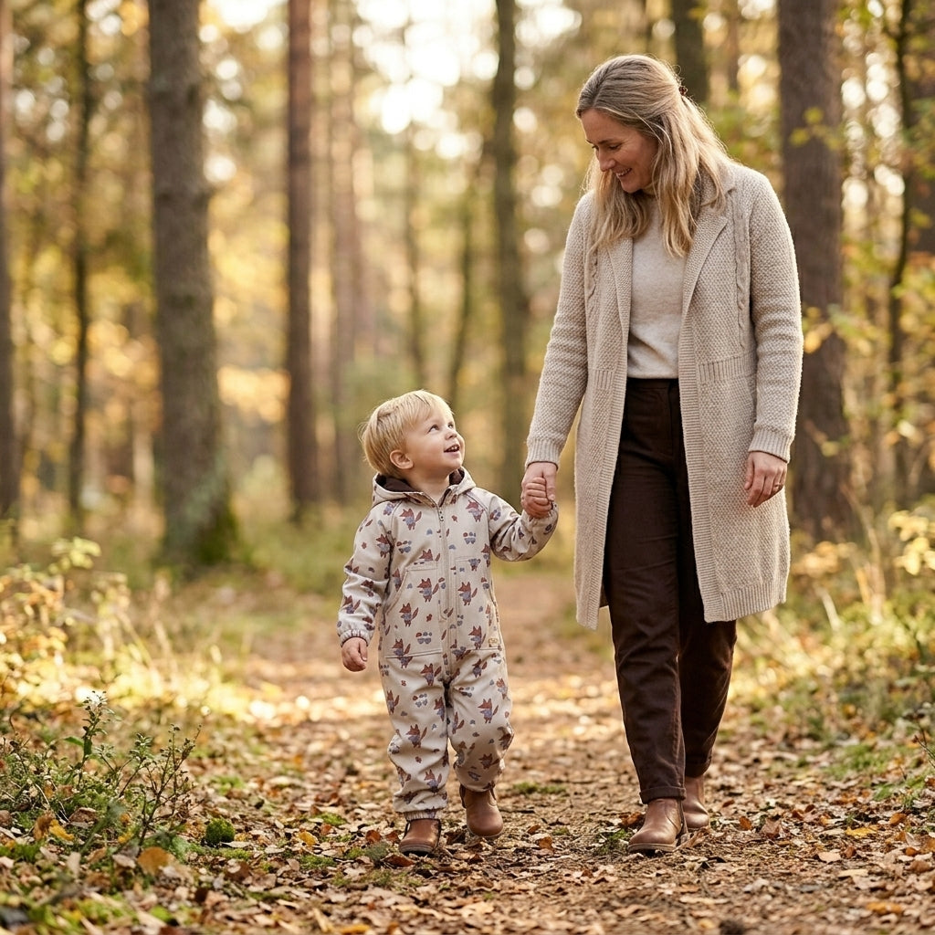 Monkey Mum® Softshellová kombinéza s membránou – Lišky na houbách - vel. 98/104, 110/116