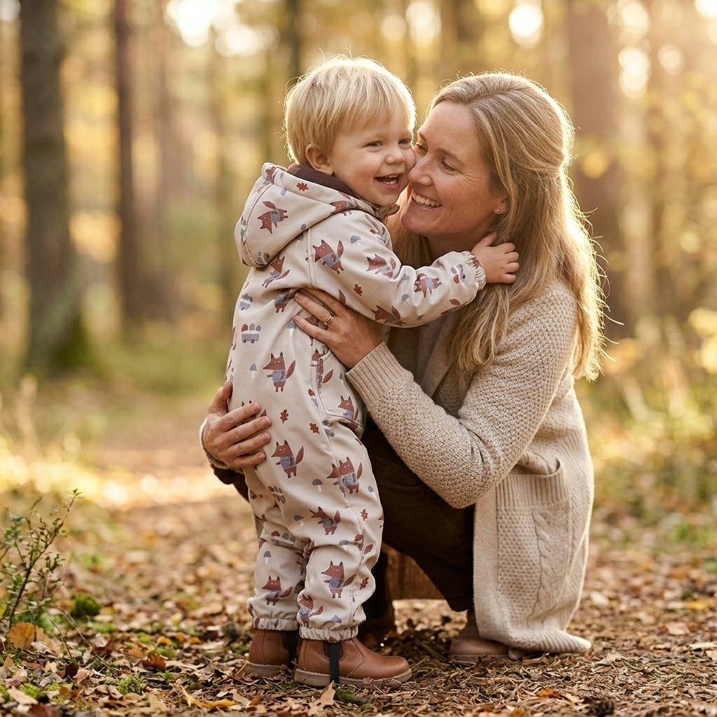 Monkey Mum® Softshellová kombinéza s membránou – Lišky na houbách - vel. 98/104, 110/116