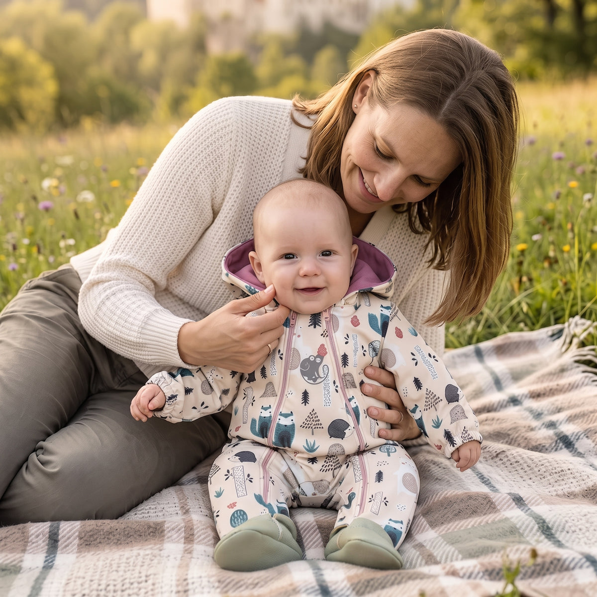 Monkey Mum® Softshellová kombinéza s membránou – Denní zvířátka - vel. 62/68, 74/80