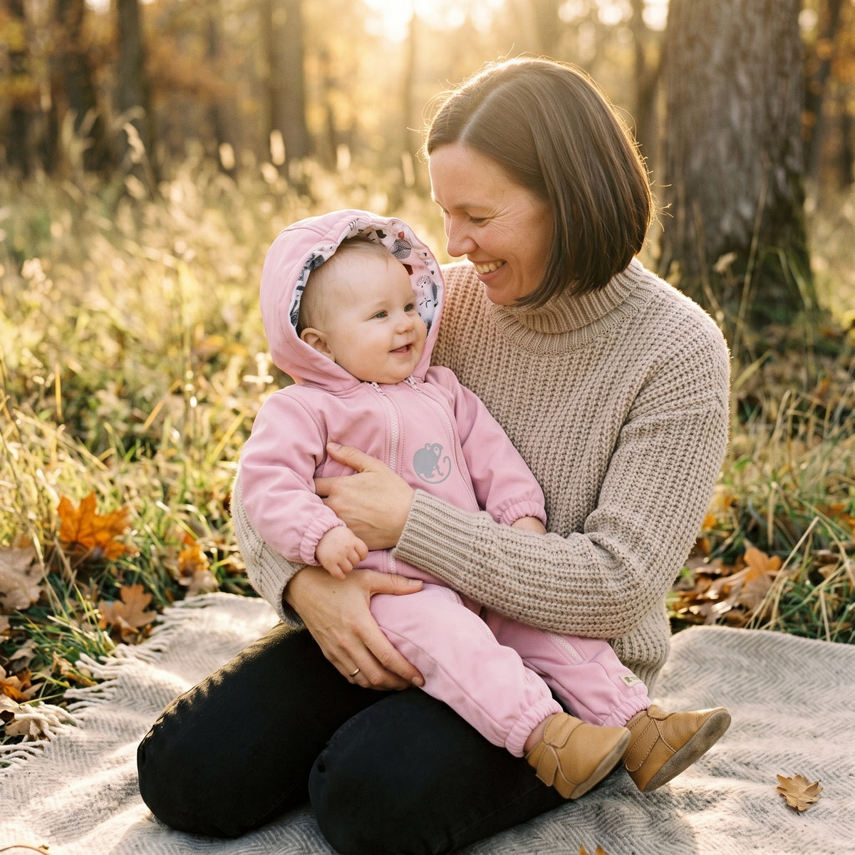 Monkey Mum® Softshellová kombinéza s membránou –Cukrová zvířátka - vel. 62/68, 74/80