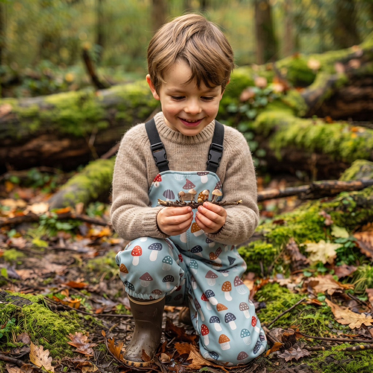 Monkey Mum® Softshellové laclové kalhoty s membránou - Pestrobarevné mochomůrky