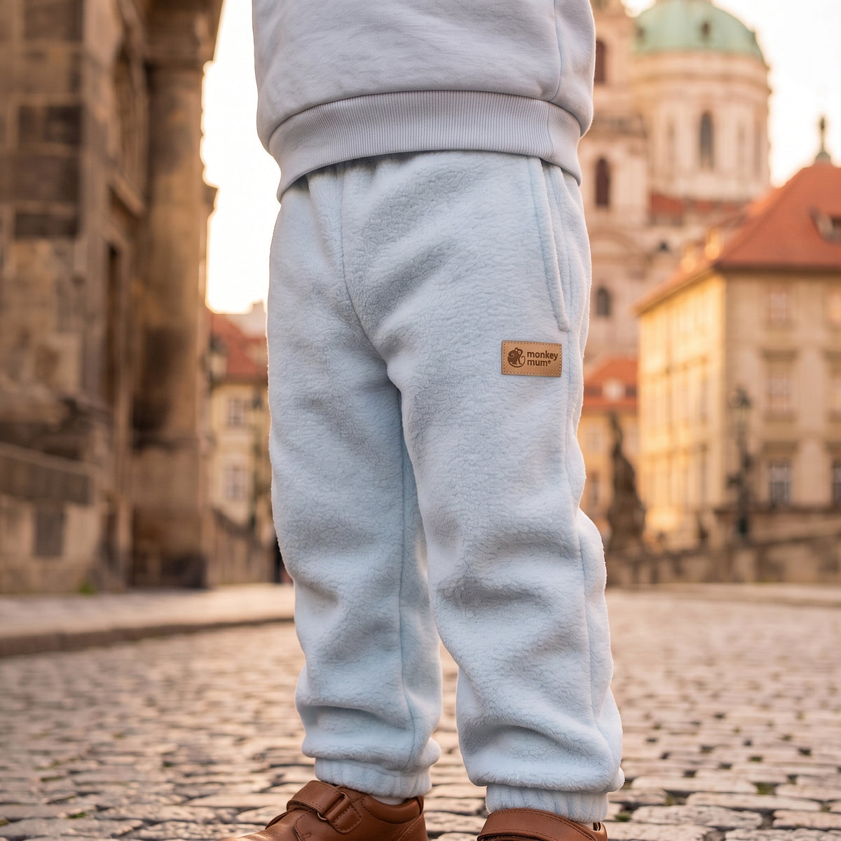 Monkey Mum® Fleecové tepláčky - Světle modré