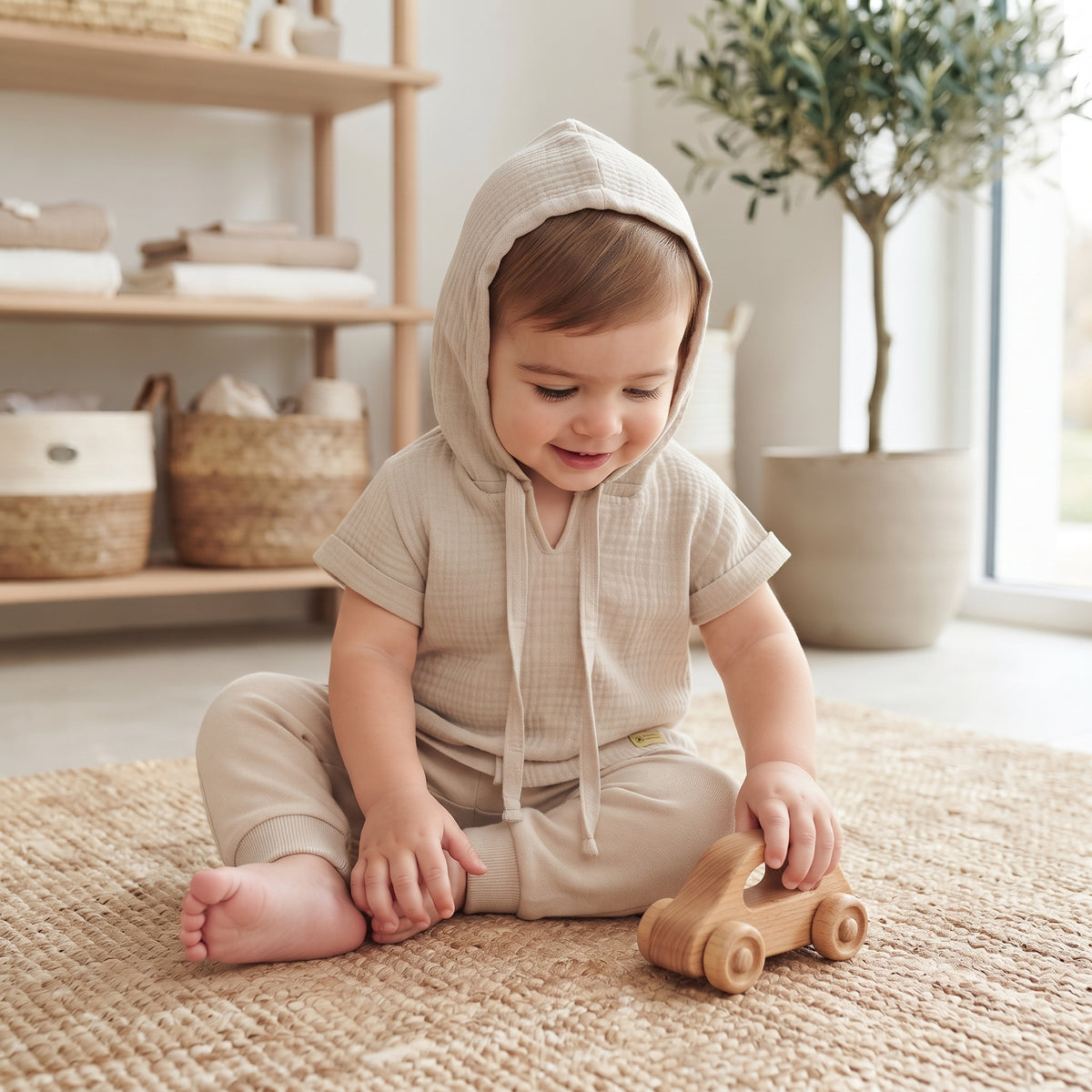 Mušelínové tričko s kapucí Monkey Mum® - Béžové