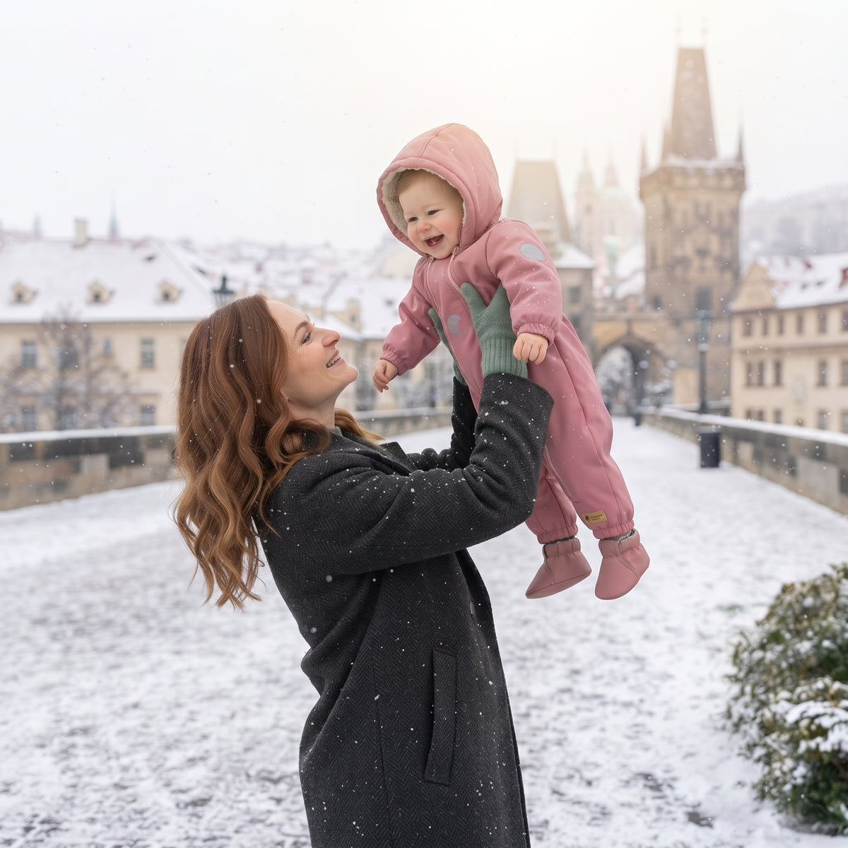 Monkey Mum® Dětská zimní softshellová kombinéza s beránkem - Růžová ovečka - vel. 62/68, 74/80