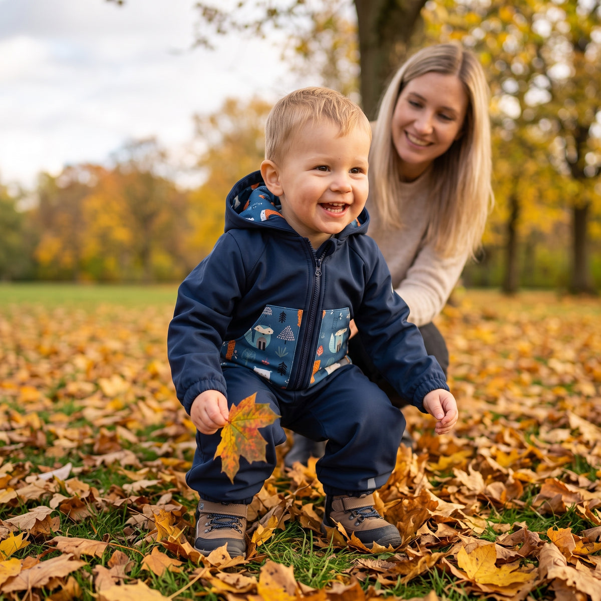 Monkey Mum® Softshellová kombinéza s membránou – Noční obloha se zvířátky - vel. 98/104, 110/116