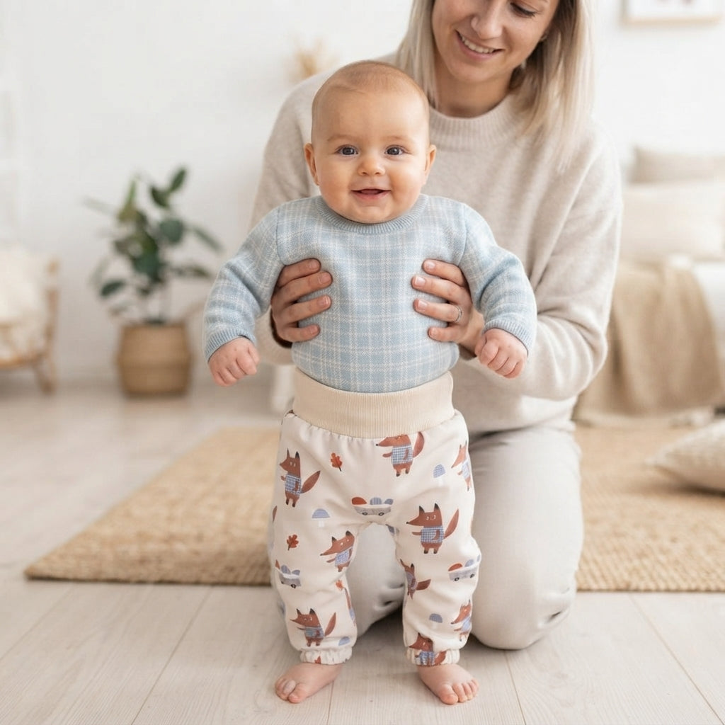 Dětské softshellové kalhoty s membránou Monkey Mum® - Lišky na houbách