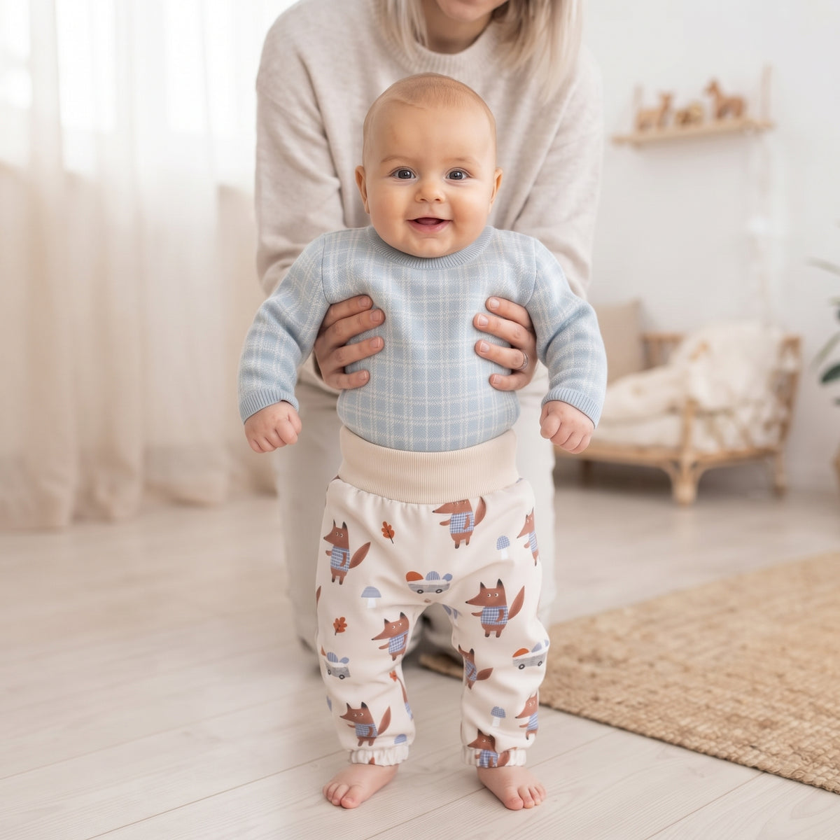 Dětské softshellové kalhoty s membránou Monkey Mum® - Lišky na houbách