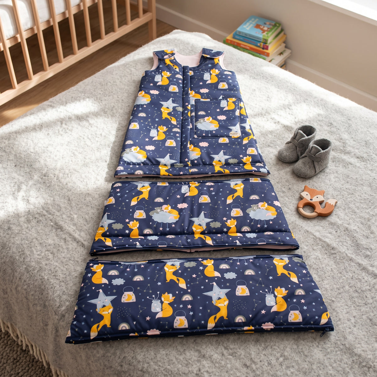 Zimní rostoucí spací vak Monkey Mum® 0 - 4 roky - sada - Snění s liškou
