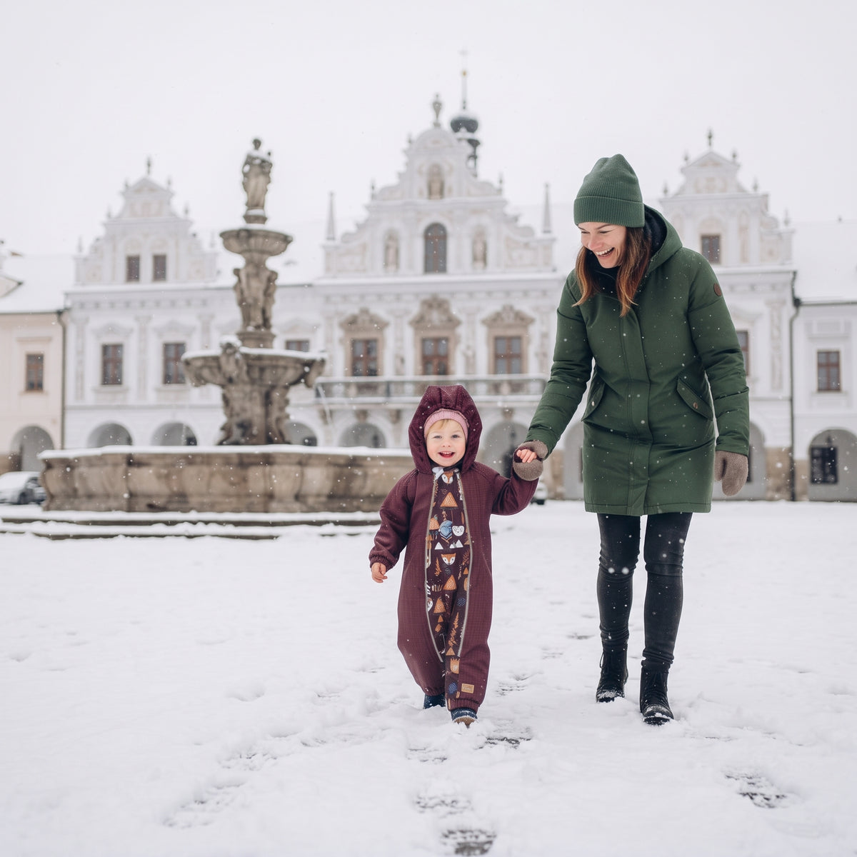 Monkey Mum® Dětská zimní softshellová kombinéza s beránkem - Vínová karkulka v lese - vel. 62/68, 74/80