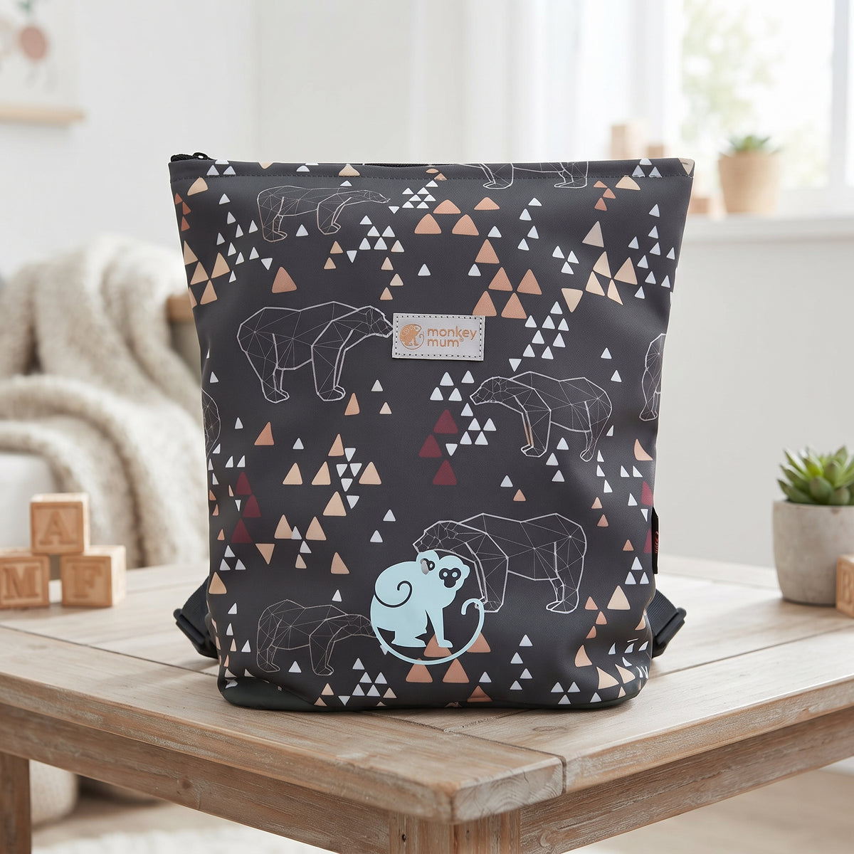 Dětský softshellový batůžek Monkey Mum®  -  Origami medvěd - Tmavě zelený