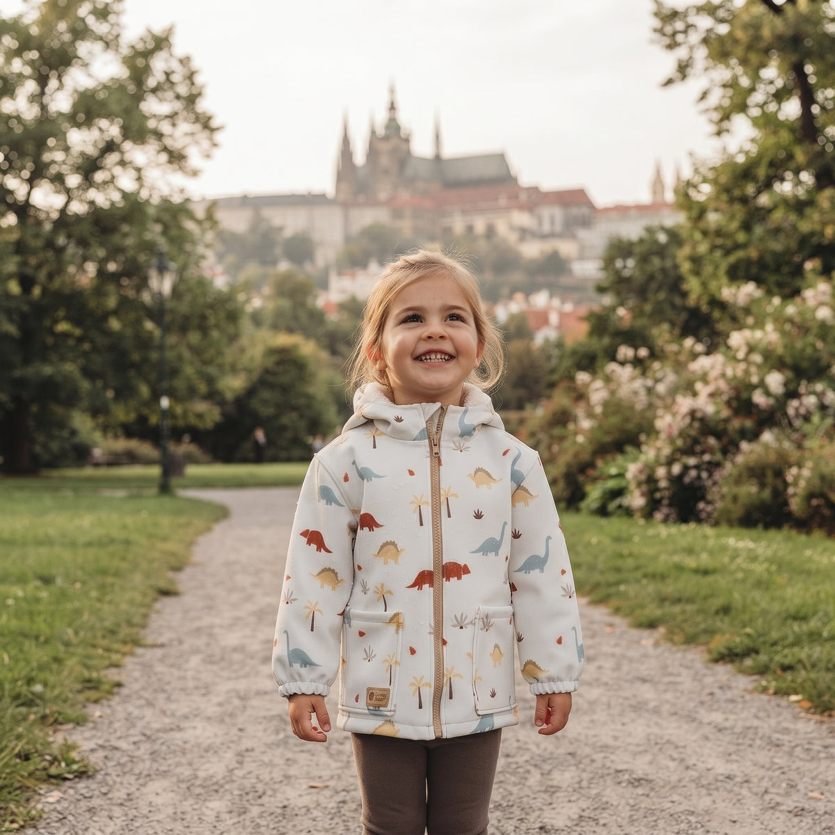 Dětská softshellová bunda s membránou Monkey Mum® - Dinosauří příběh
