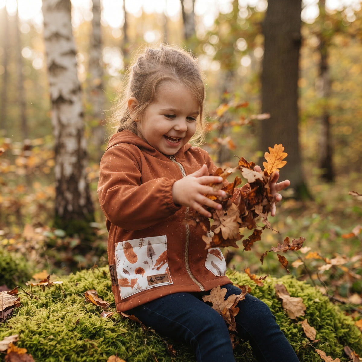 Dětská softshellová bunda s membránou Monkey Mum® - Podzimní listí